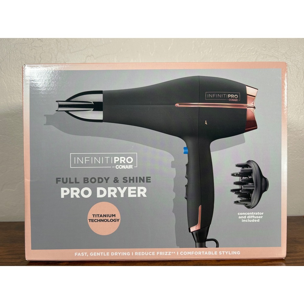 Conair InfinitiPRO Full Body & Shine Pro Hair Dryer Titanium 650X Black Rose